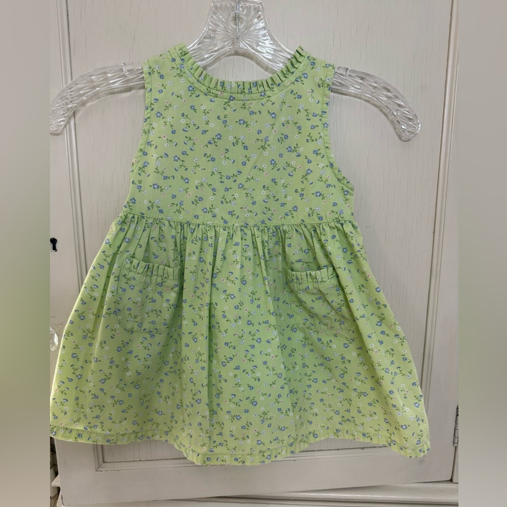 Green Floral Pocket Sleeveless Casual Dress for Girls